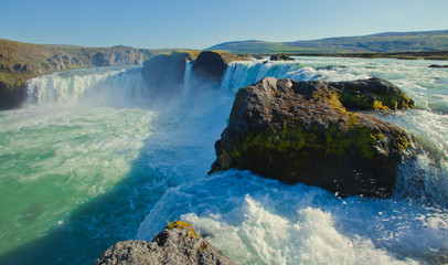 Beautiful vibrant panorama picture with a view on icelandic wate
