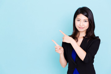 asian businesswoman on blue background