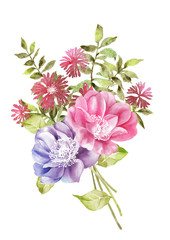 Naklejka na ściany i meble watercolor illustration flower bouquet in simple background 