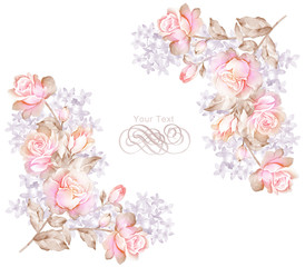 watercolor floral illustration collection. flowers arranged un a shape of the wreath perfect - 73184475