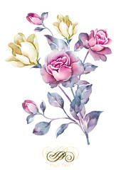watercolor illustration flower bouquet in simple background - 73184481