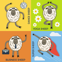 Obraz premium Sheep colorful cartoon concepts set. Vector.