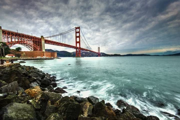 Stickers pour porte New York Golden Gate Bridge après la pluie