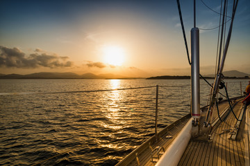 sunset on the sea from the sail boat