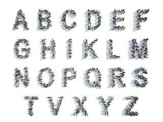 illustrations of alphabet,with people