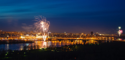 Fototapeta premium Fireworks over the river