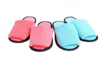 red and blue slippers footwear isolated on white background