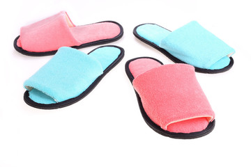 red and blue slippers footwear isolated on white background