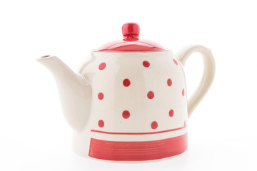 Polka dot tea pot isolated on white background
