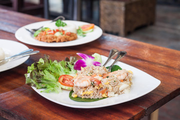 Fried rice with salted egg and shrimp