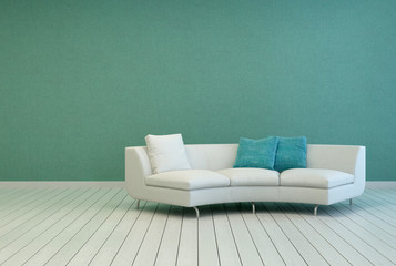 Sofa on Empty Living Room with Gray Green Wall