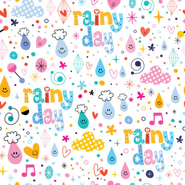 rainy day fun characters cartoon seamless pattern
