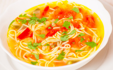 Fresh vegetable soup with noodles