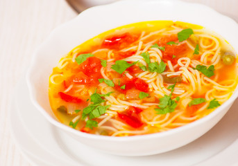 Fresh vegetable soup with noodles