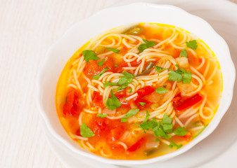 Fresh vegetable soup with noodles
