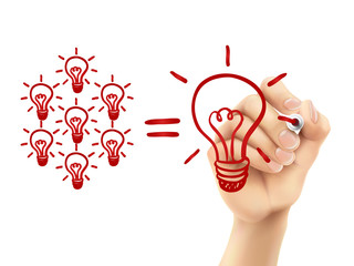 teamwork light bulbs concept drawn by hand