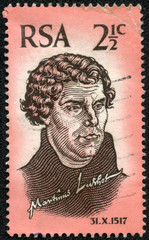stamp printed in South Africa shows Martin Luther,