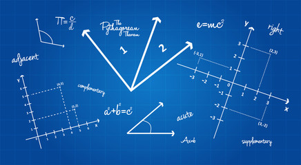 Mathematical Geometry Signs On Blueprint Background
