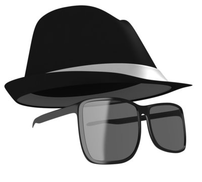 Dark glasses and black hat disguise for a detective or spy