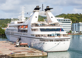 Fototapeta premium Small Luxury Cruise Ship at Caribbean Port