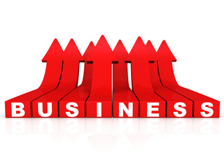 Business concept red growing up red arrows. 3d render illustrati