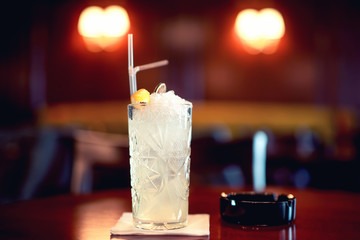 Fresh lime and mint lemonade served in fancy glass at restaurant