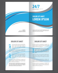 Vector empty bifold brochure print template blue design - obrazy, fototapety, plakaty