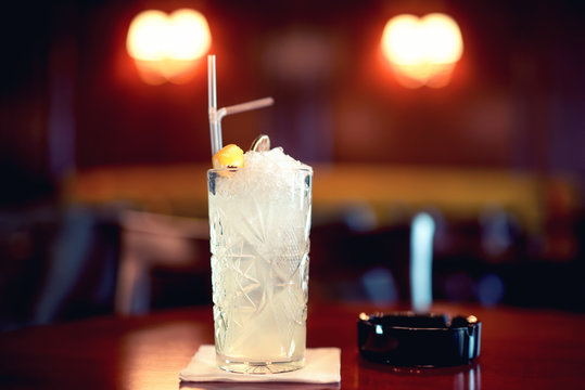 Fresh lime and mint lemonade served in fancy glass at restaurant