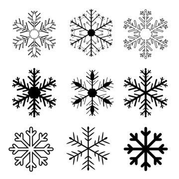 Set of vector snow flakes on white background, vector
