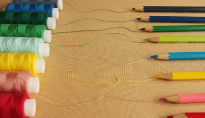 Color threads with pencils