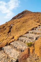 Stone steps on trekking trail at Punta de Sao Lourenco, Madeira