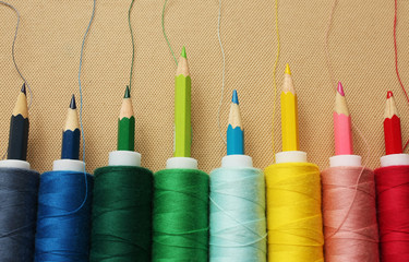 Color threads with pencils