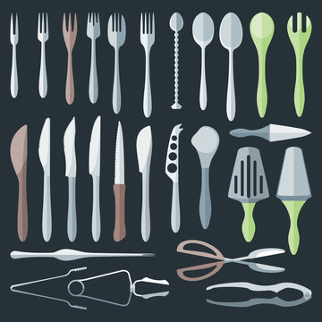 vector various dining cutlery flat style set
