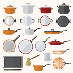 vector flat color design kitchen utensils set - obrazy, fototapety, plakaty