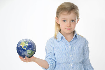 close up of young kid on white background