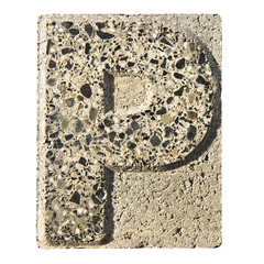 Letter P carved in a concrete block