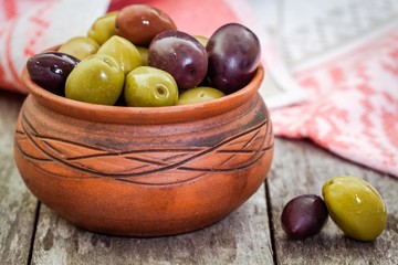 mix of organic olives in a bowl
