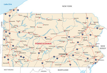 pennsylvania road map - obrazy, fototapety, plakaty