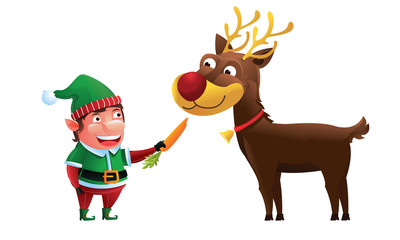 Obraz na płótnie Canvas Elf feeding reindeer