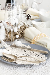 Christmas Table Setting with traditional Holiday Decorations