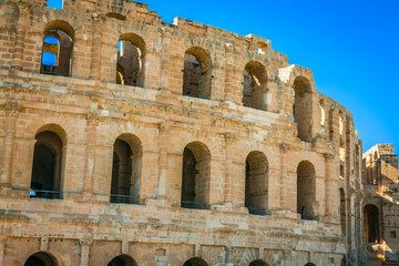 Naklejka premium El Jem Coliseum ruins in Tunisia fighting gladiator