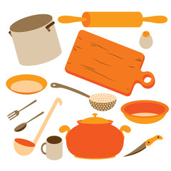 vector set of kitchen tools isolated on the white background
