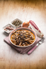 macaroni with red chicory anchovy and capers