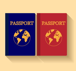 Flat design of vector passports with map