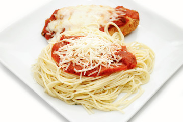 Chicken Parmesan with Spaghetti, Sauce and Cheese