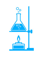 Blue laboratory equipment on white background