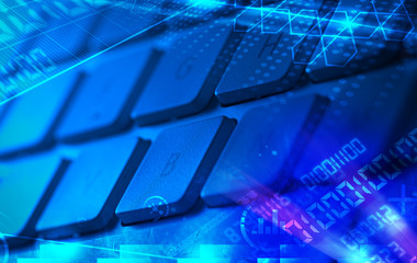 Keyboard with glowing programming codes