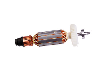 Electric motor rotor on white background.