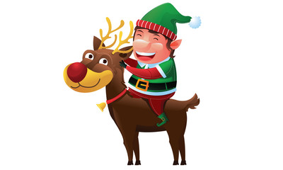 Elf with reindeer in Christmas