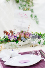 Elegant and romantic table set decoration for wedding or event p